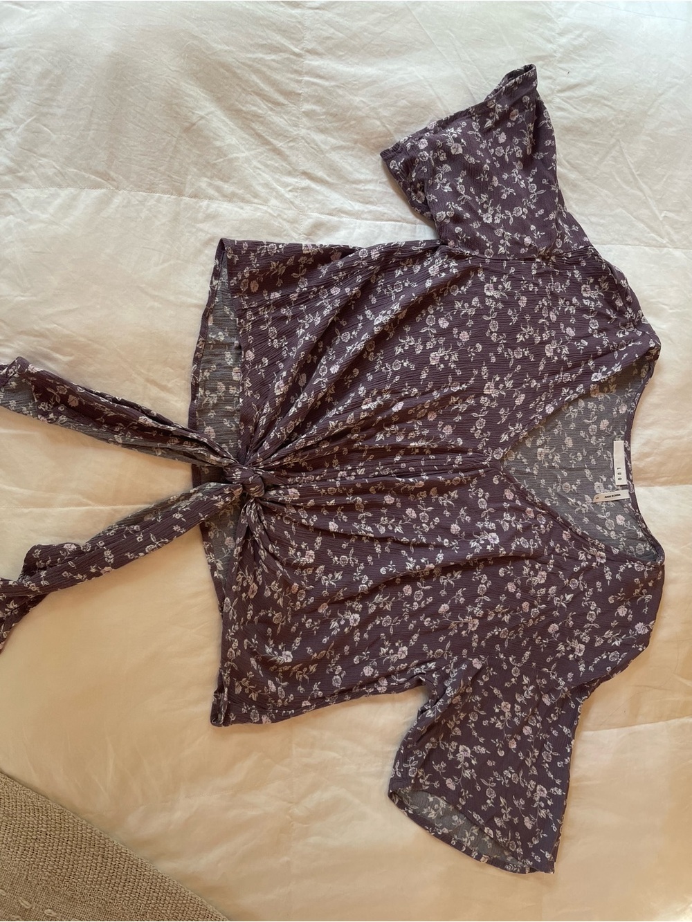 Floral Tie-Front Crop Top - Purple